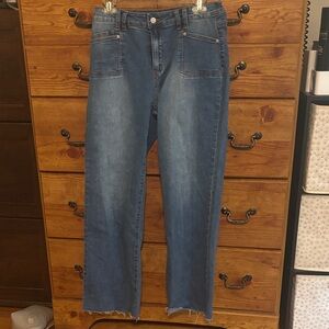 Blue Denim Straight-Leg Jeans